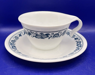 #ad Vintage Corelle Old Town Blue Floral Porcelain Onion Tea Cup Saucer Hook Handle $13.95