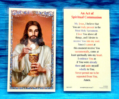 #ad Jesus Christ In The Eucharist LAMINATED Holy Card An Act of Spiritual Communion $1.14