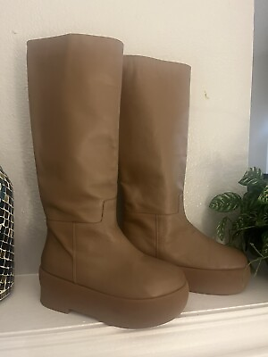 #ad GIABORGHINI Texan knee high leather boots classic caramel brown shade. Sz 381 2 $177.00