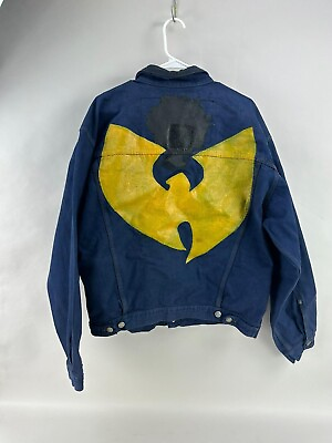 #ad Custom Vintage Rustic Denim Mens Wu Tang Clan Hand Painted Jean Jacket Size XL $34.99