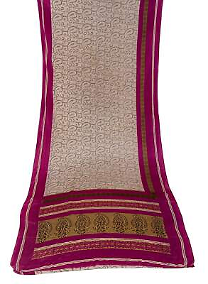 #ad Vintage Indian Pure Silk Saree Antique Printed Sari Wrap Sarong Textile Pink $26.99