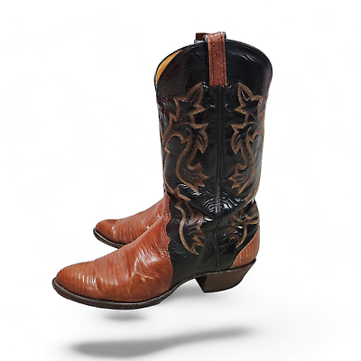 #ad Tony Lama Boots Mens 10D Two Tone Exotic Lizard Skin 8341 Cowboy Western Brown $98.00