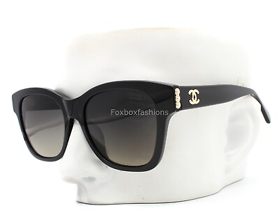 #ad Chanel 5482H 622 S8 Sunglasses Polished Black w Glass Pearls Gold CC Logo $245.00