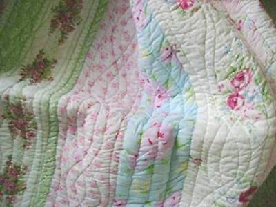 #ad Full Queen Quilt Set Shabby Patchwork Vintage Pink Rose Chic $102.50