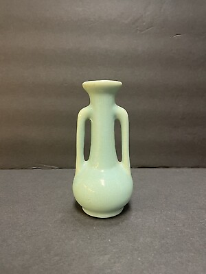 #ad Vtg Pottery Mini Vase 2 Handled Aqua Arts amp; Crafts Cabinet Urn Miniature 5.5” $15.00