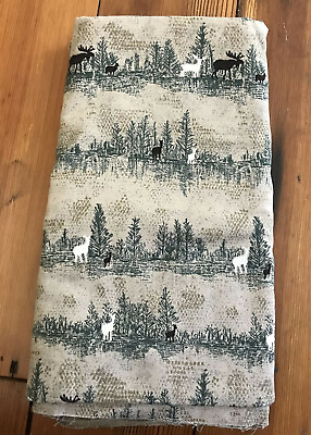 #ad Moose Deer Hunting Maine Canada Country Cabin Brown Woods Forest Fabric 3 yds $33.29