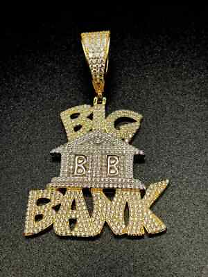 #ad 3Ct Round Real Moissanite Men#x27;s Custom Big Bank Pendant 14K Yellow Gold Plated $295.19