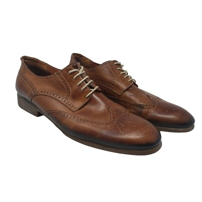 #ad Kenneth Cole Reaction Wing Man Brown Leather Brogue Size 12 Lace Up Patina $24.95