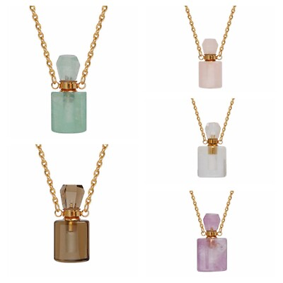 #ad Natural Raw Gem Stone Perfume Bottles Pendant Quartz Crystal Mineral Necklace US $10.73