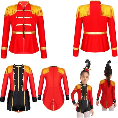 #ad Boys Girls Red Circus Ringmaster Drum Majorette Costumes Tassels Coat Jacket $16.64