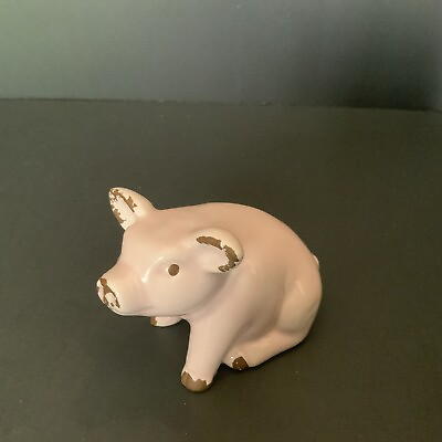 #ad Small Pink Vintage Ceramic Pig With Gold Trim $6.95