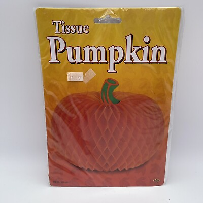 #ad Vintage 1991 Beistle 10quot; Pumpkin Honeycomb Decoration Tissue Paper Halloween NOS $10.00
