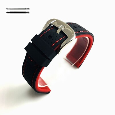#ad Sport Style Black amp; Red Stitching Silicone Replacement Watch Band Strap #4407 $14.95