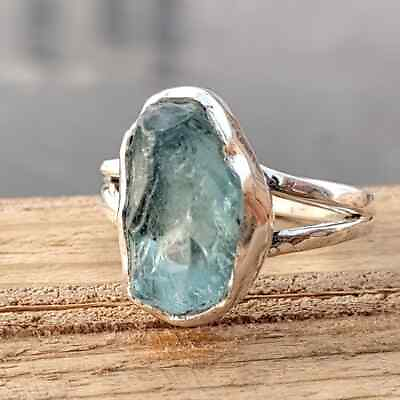#ad Raw Aquamarine Gemstone Ring Handmade 925 Silver Statement Ring All Size MK117 $11.28