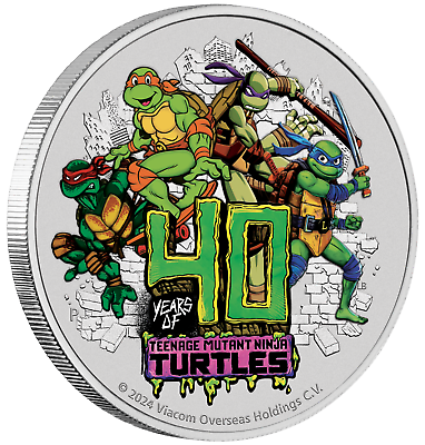 #ad 2024 TEENAGE MUTANT NINJA TURTLES™ 40TH ANN. 1oz SILVER $1 Colored Coin In Card $76.00