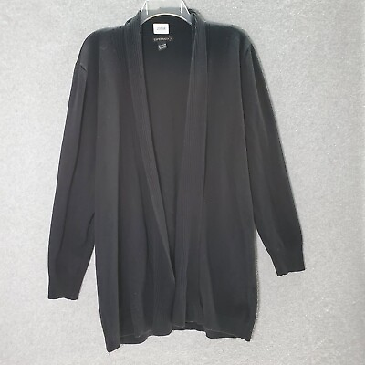 Esperanza Women Sweater L Black Balloon Long Sleeve Stretch Open Front Cardigan $6.47