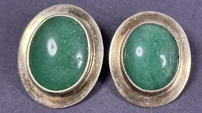 #ad Vintage 925 Aventurine Clip On Earrings Sterling Silver Round $62.00