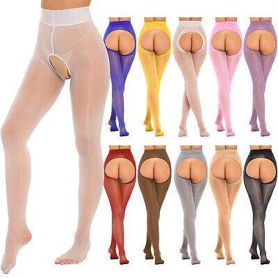 #ad Women#x27;s Oil Silk Sheer Pantyhose Hollow Out Suspender Tights Thigh High Hosiery $8.45