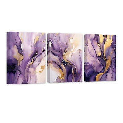 #ad Abstract Canvas Prints Wall Art 3 Piece Purple and Gold Abstract Bathroom Pic... $74.08