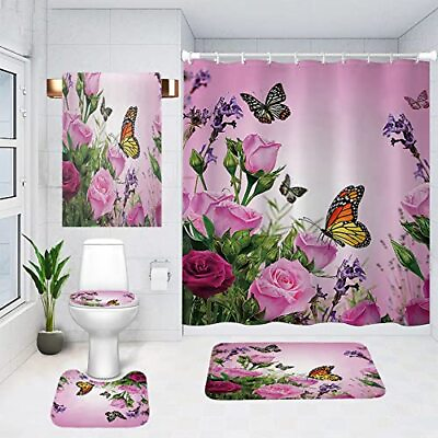 #ad Bathroom Shower Curtains 5 pcs Sets Waterproof Fabric Bathroom Curtain with ... $50.22