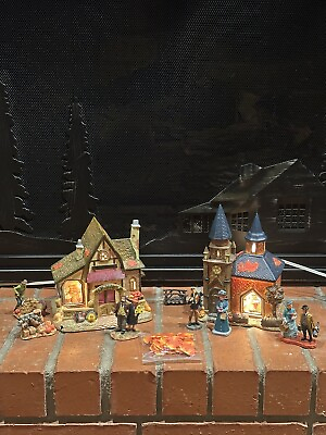 #ad HARVEST FALL COLLECTIBLE 10 PC LIGHTED HOUSE SET***SEE VIDEO*** $79.00