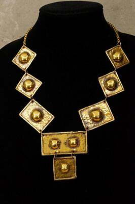 #ad Vintage Artisan Jewelry Brass Brutalist Exart Mexico Geometric Link Necklace $94.99