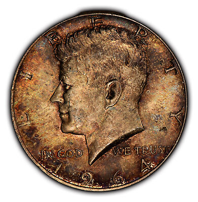#ad 1964 50c Kennedy Silver Half Dollar Colorful Toning SKU H2516 $24.00