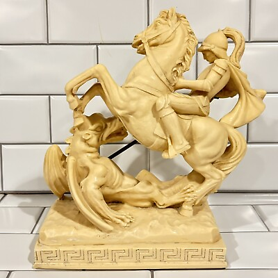 #ad Rare Vintage A Santini Sculpture Roman Solider Slaying Dragon $139.99