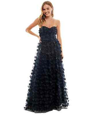 #ad CITY STUDIOS Strapless Gown Juniors Size 0 Navy 3D Floral Lace Up Back NWT $179 $38.49