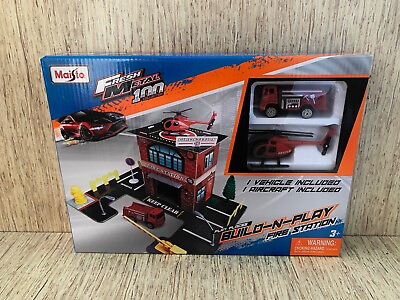 #ad Maisto Kids Build amp; Play Fire Station Set Fire Engine amp; Helicopter Included New $34.95