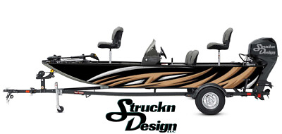 #ad Beige White Black Retro Vinyl Graphic Decal Kit Fishing Abstract Lines Boat wrap $282.45