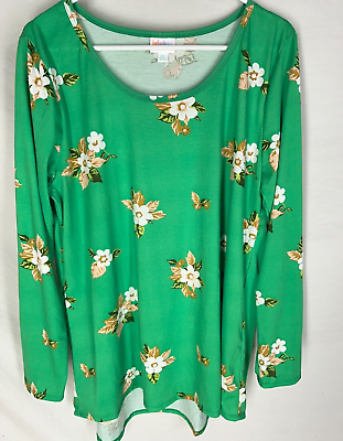 #ad LULAROE Lynnae Shirt Size 2XL Green Floral Long Sleeve NEW $22.00