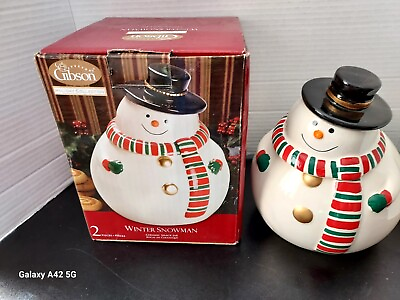 #ad Gibson Holiday Collection Snow Man Cookie Jar Snack Jar With Original Box. $12.90