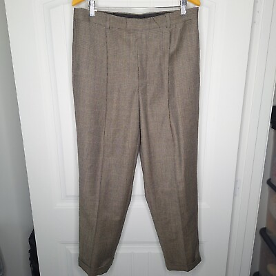 #ad Eddie Bauer Pleated Wool Flannel Patterned Trousers Men#x27;s 35x30 $20.79