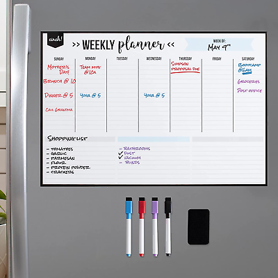 #ad Magnetic Dry Erase Weekly Calendar Whiteboard for Fridge 19quot;X13quot; 4 Fine Tip Ma $35.64