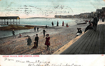 #ad Ocean Beach New London Connecticut Early Postcard Used in 1906 $12.00