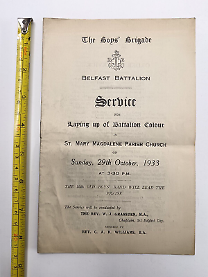 #ad Boys Brigade Belfast Battalion Laying Up of battalion Colour Service 1933 GBP 13.99