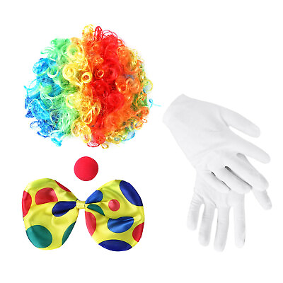 #ad Rainbow Clown Costume Party Fancy Dress upWig Nose Dots Bow Tie Glove Clown Set $10.40