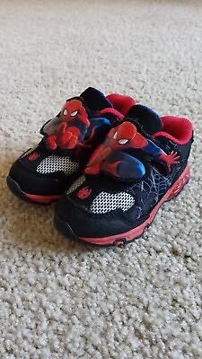 #ad Spider Man Marvel Light Up Sneakers Shoes Black Red Toddler Baby Boy Girl Size 5 $15.99
