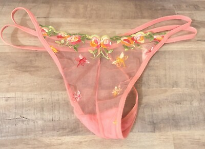#ad Vintage FASHION BUG Strappy Floral Embroidered Semi Sheer THONG SIZE 6 NWOT Y2K $29.99