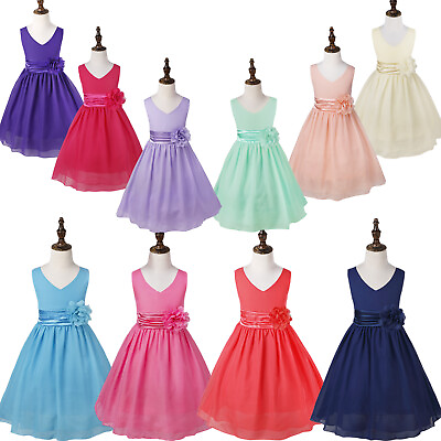 #ad Kids Girls Ball Gown Celebration Dress Midi Flower Girl Graduation Costume Prom $21.14
