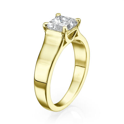 #ad 1 Carat Ladies Princess Cut Moissanite Engagement Ring D F VVS1 14K Yellow Gold $776.70