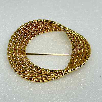 #ad Vintage Monet Twisted Rope Circle Brooch Gold Tone $19.40