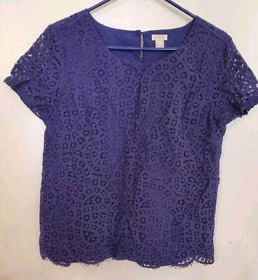 #ad J.Crew Womens Blue Size 6 Lace Top Shirt Blouse Lined Classic Career $18.00