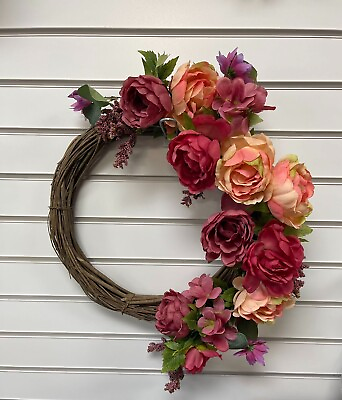 #ad 17quot; 21quot; Rose Flowers Wreath for Front Door Wall Decor Hanging Decor Red Orange $29.88