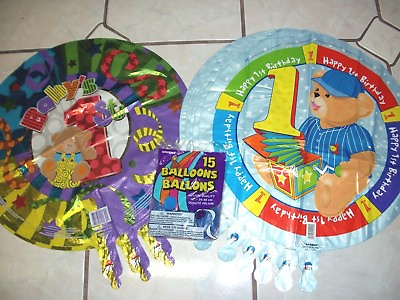 #ad Happy 1st Birthday Party Mylar Balloons Baby Bears With Blue Latex And Weights $10.79