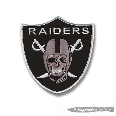 #ad Raider Skull Shield Embroidered Patch Wax Back 5quot; X 4 3 4quot; Merrowed Edge $4.75