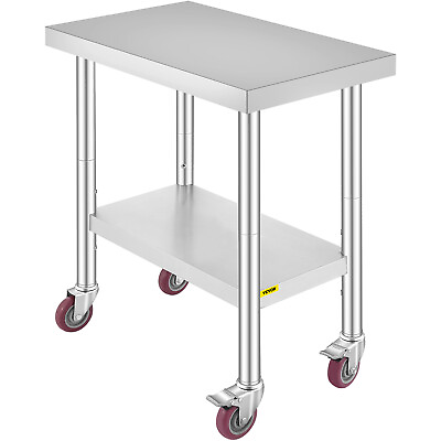#ad 18quot; x 30quot; Stainless Steel Work Prep Table with Wheels Commercial Food Pre Table $71.99
