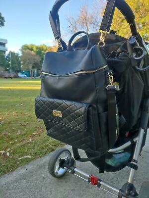 #ad ELF Ocean Nappy Bag Backpack Diaper Faux Leather Black Baby Mummy 5pcs Gift AU AU $149.99