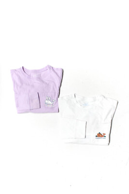 #ad Vineyard Vines Girls Lilac Crew Neck Graphic Long Sleeve Shirt Size XS L lot 2 $42.69